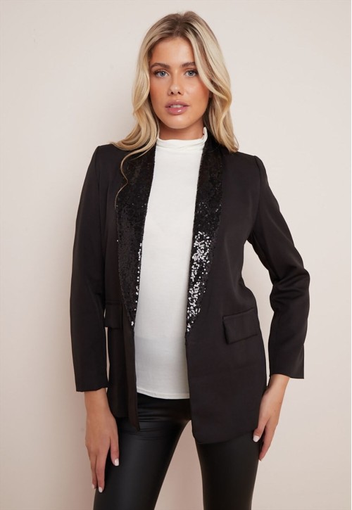 Black Sequin Lapel Blazer