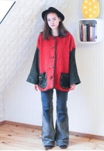 Bright orange and khaki green wool and suede vintage jacket