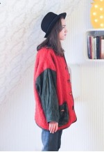 Bright orange and khaki green wool and suede vintage jacket