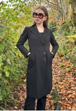 40's Vintage Bradley Black Wool Brown Stripe Velvet Coat