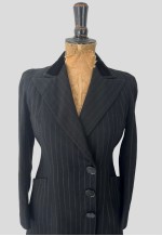 40's Vintage Bradley Black Wool Brown Stripe Velvet Coat