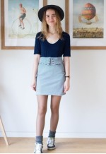 Navy blue striped bottom peplum detail dress