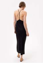 Linen blend slip midi dress women in black