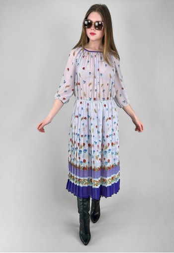 70's Carre Ladies Sheer White Blue Polka Dot Midi Dress