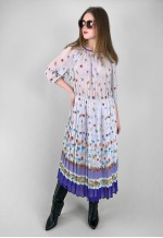 70's Carre Ladies Sheer White Blue Polka Dot Midi Dress
