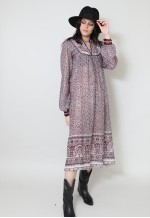 70's Vintage Dress Indian Cotton Purple Floral Lurex Midi