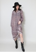 70's Vintage Dress Indian Cotton Purple Floral Lurex Midi