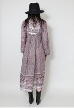 70's Vintage Dress Indian Cotton Purple Floral Lurex Midi