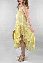 70's Yellow Vintage Cheesecloth Cotton Slip Sun Midi Dress