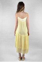 70's Yellow Vintage Cheesecloth Cotton Slip Sun Midi Dress