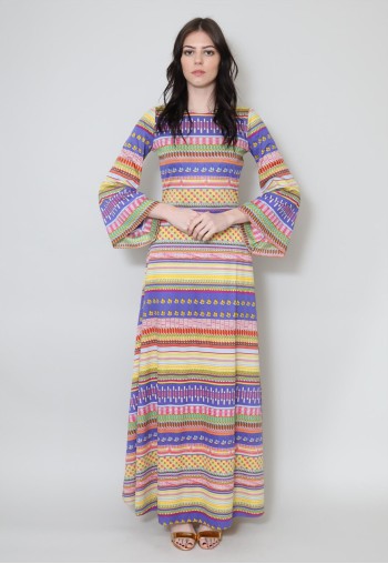70's Vintage Kimono Sleeve Stripe Maxi Dress