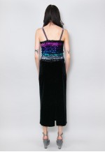 70's Vintage Bandeau Black Velvet Sequin Midi Dress