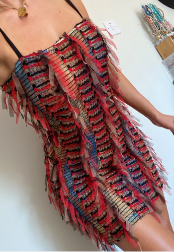 Fringed Textured Party Mini Dress