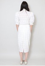 80's Vintage Ladies Dress White Cotton Puff Sleeve Midi