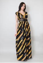 70's Vintage Black Yellow Stripe Sleeveless Maxi Dress