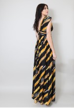 70's Vintage Black Yellow Stripe Sleeveless Maxi Dress