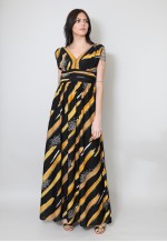 70's Vintage Black Yellow Stripe Sleeveless Maxi Dress