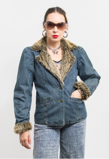 Insulated denim jacket vintage y2k Penny Lane faux fur women
