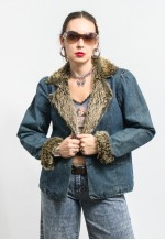 Insulated denim jacket vintage y2k Penny Lane faux fur women