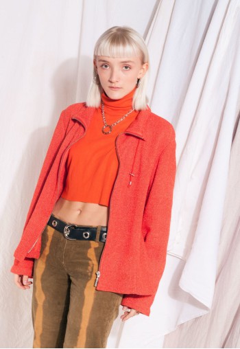 Vintage Blazer Jacket 90s Orange Cotton Cardigan Coat
