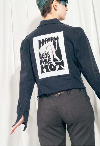 Reworked Vintage Denim Jacket 80s Feminist Graphic Shacket