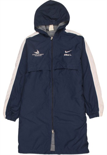 90's Hooded Swoosh Long Body Windbreaker Large Navy Blu