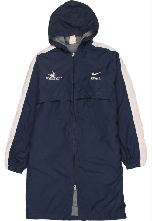 90's Hooded Swoosh Long Body Windbreaker Large Navy Blu